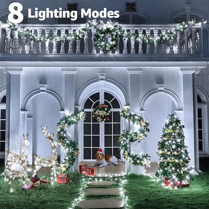 1000 LED 328 FT Christmas Light Outdoor, 8 Lighting Modes White String Lights - Image 3