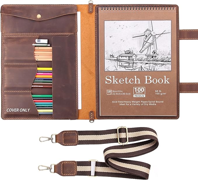 Robrasim Handmade Leather Sketchbook Cover, Artist Sketch Pad Holder by Robrasim