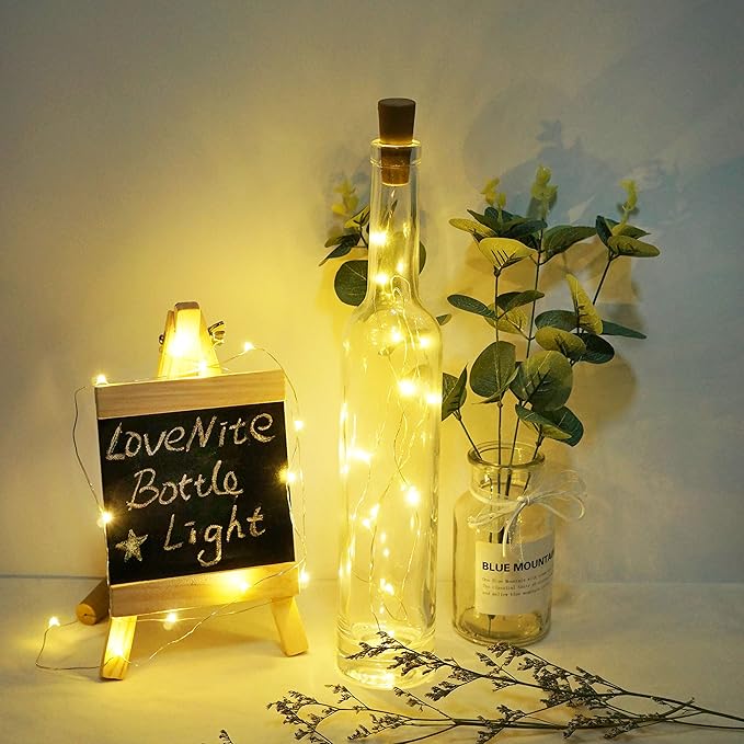 Wine Bottle Lights with Cork, 12 Pack Battery Operated 12 LED Cork Shape Silver - Image 4