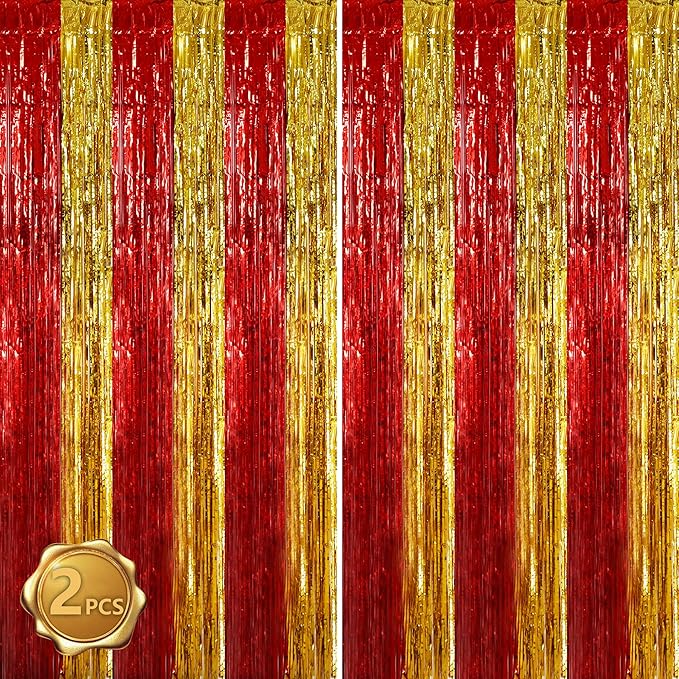 BEISHIDA Red Gold Door Streamers Backdrop Foil Fringe Tinsel Party Streamers by Beishida