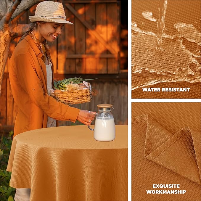 Biscaynebay Fall Tablecloth Textured Fabric Round Tablecloths 90", Bronze - Image 2