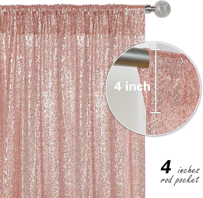 Rose Gold Sequin Backdrop Curtain 4 Pieces 2FTx8FT Glitter Photography Backdrop - Image 4