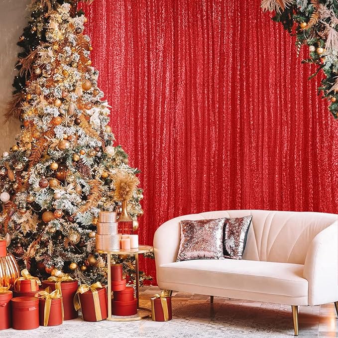Hahuho Red Sequin Backdrop Curtain, Party Decoration（2 Panels, 2FT x 8FT - Image 4