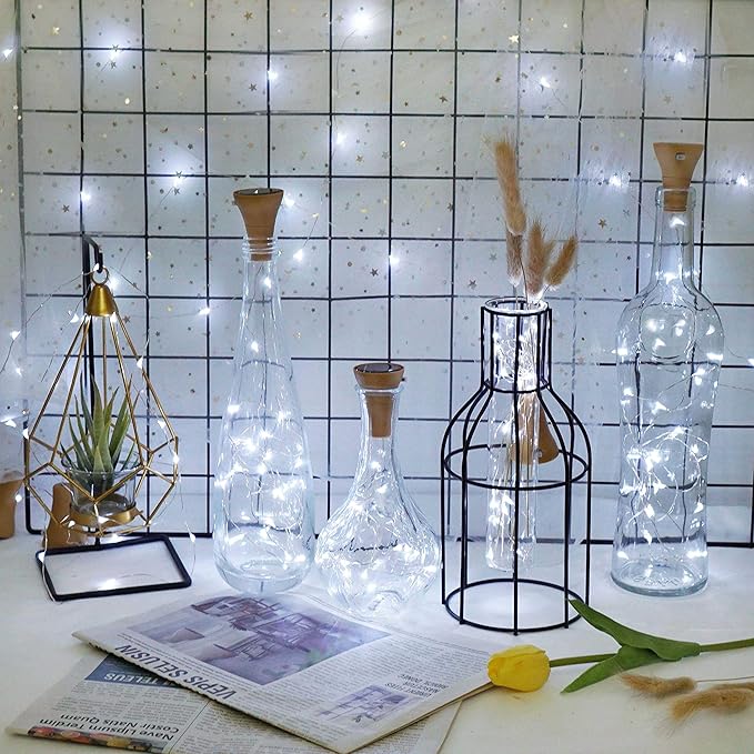 Upgraded 8 Pack Solar Wine Bottle Lights, 20LED Silver Wire Cork Lights - Image 3