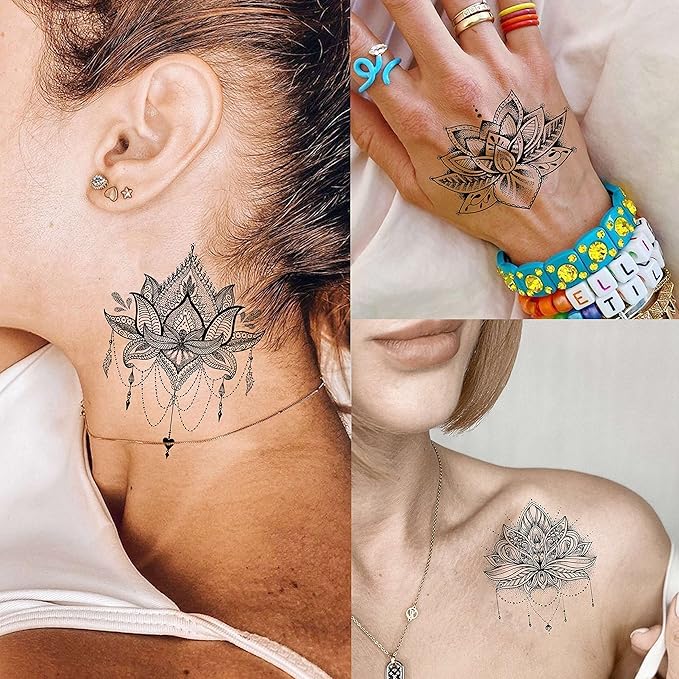 15 Sheets Sexy Black Lotus Temporary Tattoos - Image 4