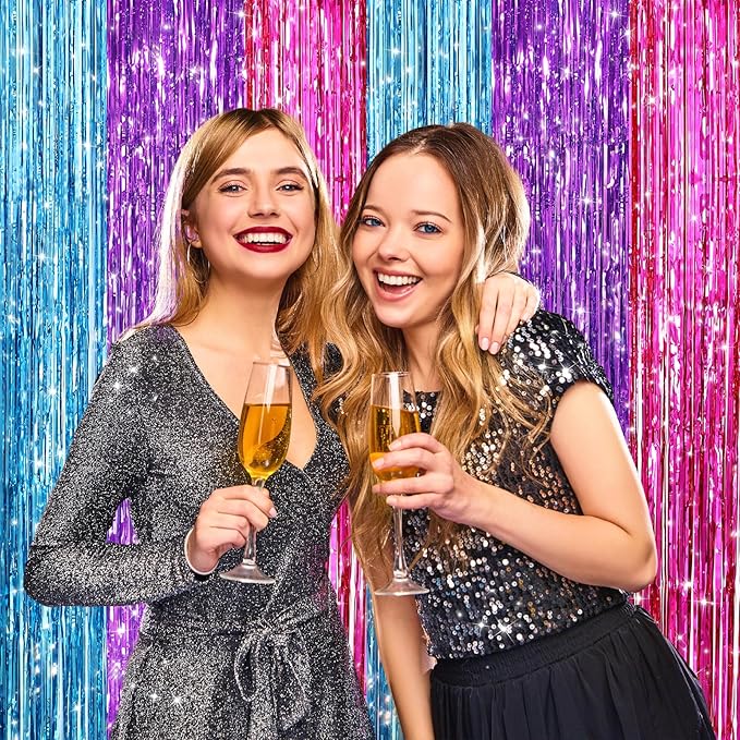 2 Pack Blue Purple Pink Metallic Tinsel Foil Fringe Curtains, Door Streamers - Image 5