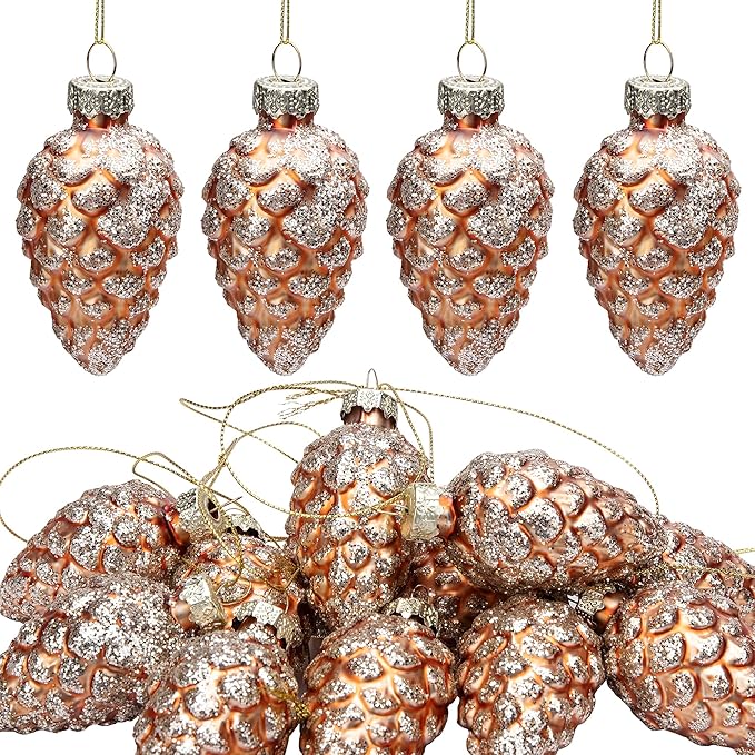 Watayo 12 Pcs Christmas Pinecone Glass Ornaments- Fall Hanging Pine Cone by Watayo