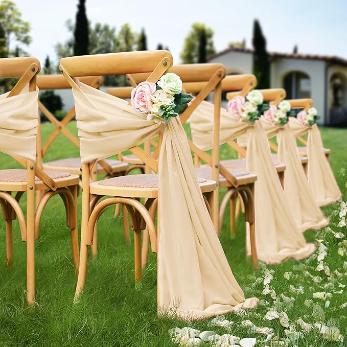 VACVELT Wedding Arch Draping Fabric Champagne Chiffon, 1 Panel Sheer Drapes 30 - Image 3