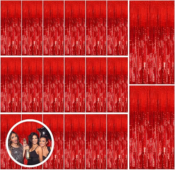20 Pack Red Streamers Party Backdrop Christmas Decorations Foil Fringe Backdrop by BOMSI