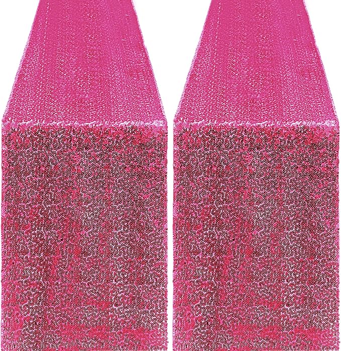2 Packs 12 x 72 inches Sequin Table Runner, Hot Pink Glitter Table Runner by Unknown