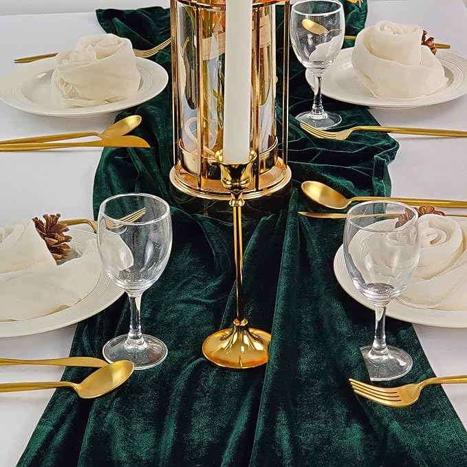Emerald Green Velvet Table Runner, Luxurious Wedding Table Runner Decorations - Image 2