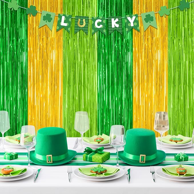 2 Pack St Patrick Party Decorations, 3.28 FT x 7.05 FT Green Gold Light Green - Image 7
