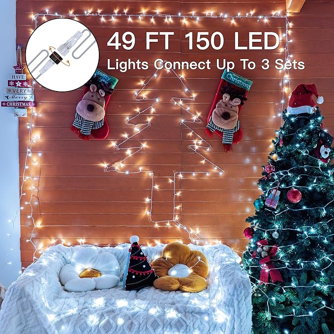 Christmas Decorations Connectable White String Lights Indoor, 150 LED Super - Image 3