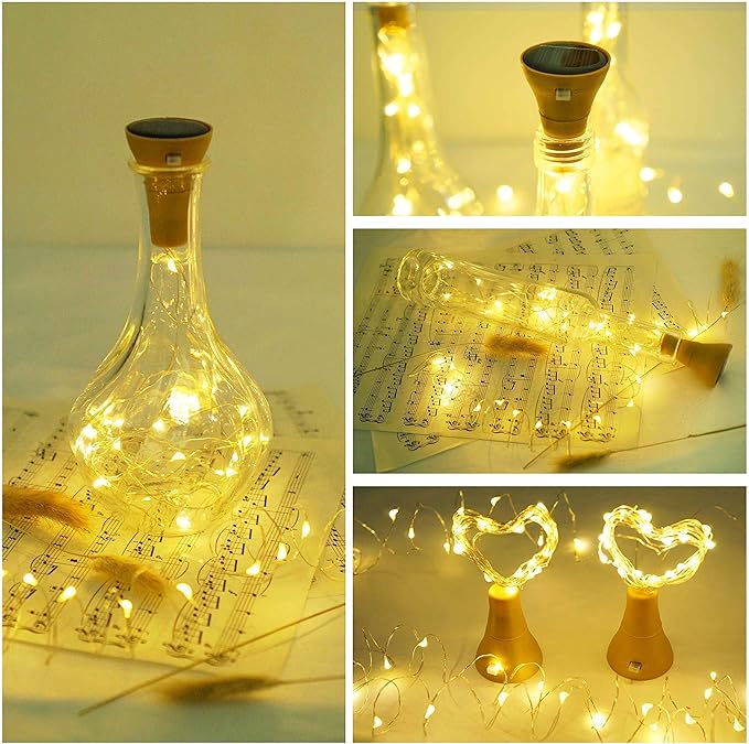 Upgraded 8 Pack Solar Wine Bottle Lights, 20LED Silver Wire Cork Lights - Image 2