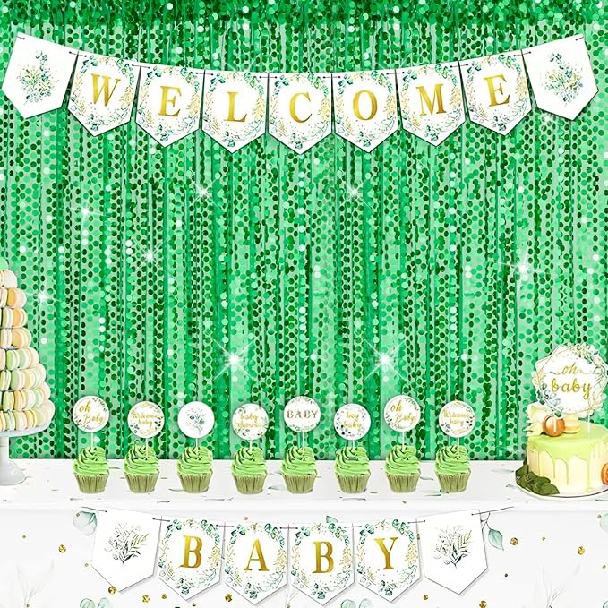2 Packs 4x8FT Green Sequin Backdrop Curtains Glitter Background Graduation - Image 2