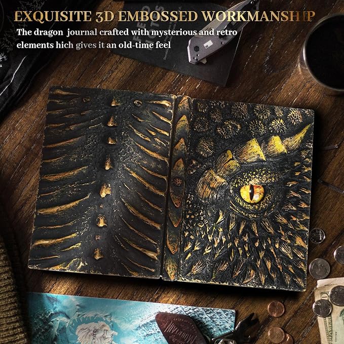 molshine A5 3D Dragon Embossed Journal, Resin Engraving Notebook, Retro Diary - Image 5