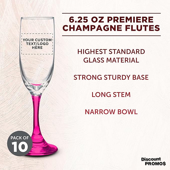 DISCOUNT PROMOS Custom Premiere Champagne Flutes 6.25 oz. Set of 10, - Image 3