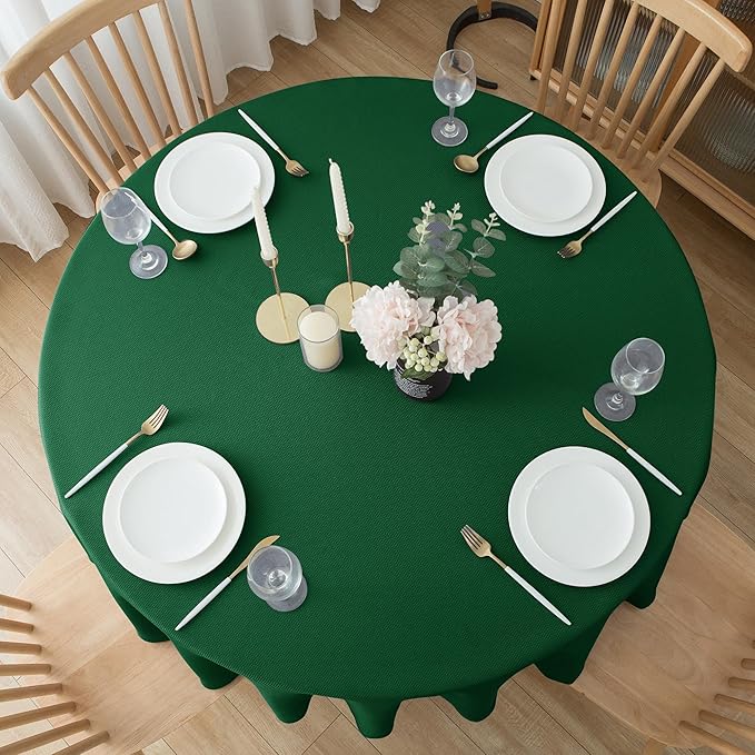 Biscaynebay Textured Fabric Round Christmas Tablecloths 70", Hunter Green Water - Image 7