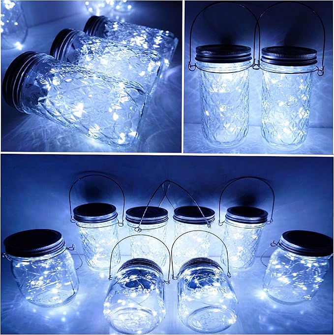 Solar Mason Jar Lid String Lights, 8 Pack 20 Led String Fairy Star Firefly Jar - Image 5