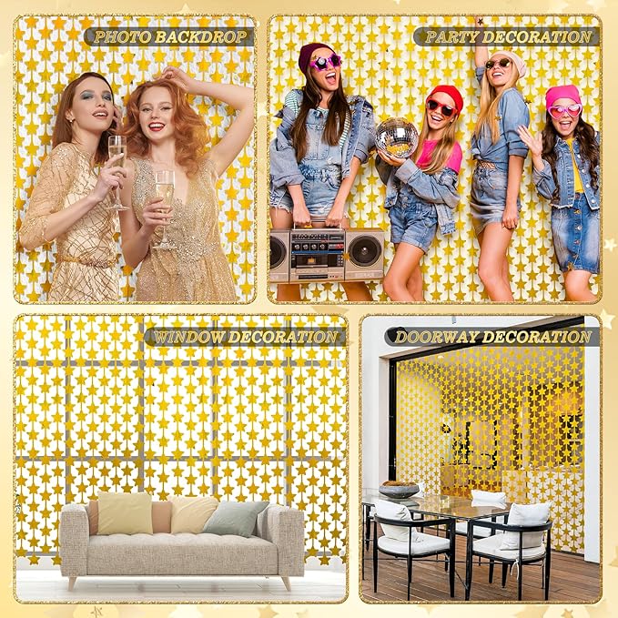 LOLStar 2 Pack Gold Stars Birthday Decorations 3.3X6.6 ft Golden Party Backdrop - Image 9