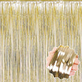 3 Pack Light Gold Foil Fringe Curtains Backdrop, 3.28 x 9.8 Ft Metallic by LANTIANCHEN