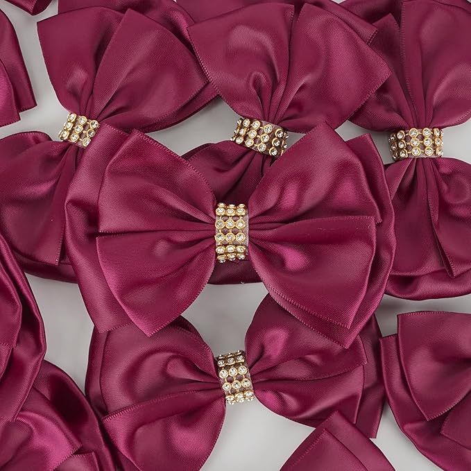 Dark Red Ribbon Bow 4'' Premade Satin Red Bows, Burgundy Gift Bows - Image 4
