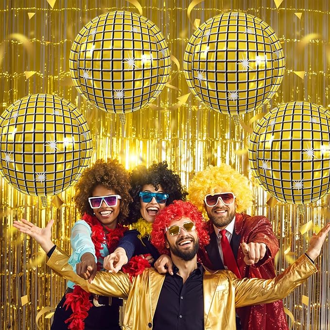 Disco Ball Balloons 4PC, Foil Disco Balloons 22 Inch 4D Round Metallic Gold - Image 5