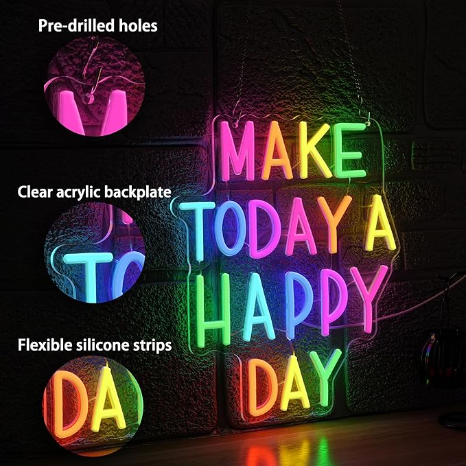 Make Today a Happy Day Neon Sign, Dimmable Positive Quote Neon Light - Image 2