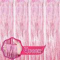 4 Pack 3.3x8.2 Feet Laser Pink Foil Fringe Backdrop Curtains, Tinsel Streamers by Voircoloria