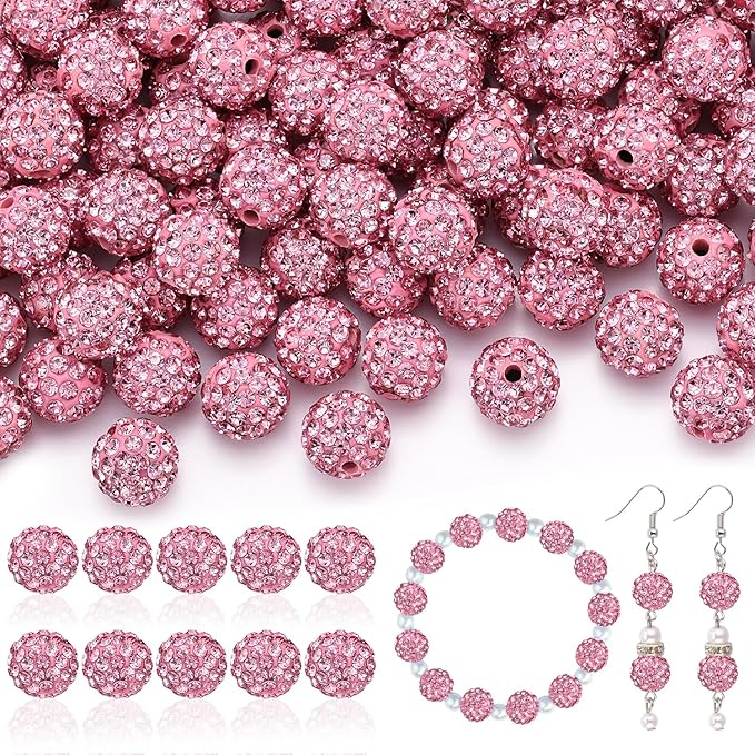 200pcs 10mm Rhinestone Beads for Jewelry Making, Sparkle Crystal Clay Christmas by TINKRSTUFF