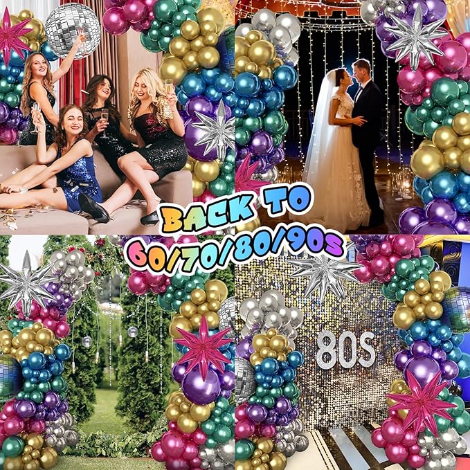 150Pcs Metallic Disco Balloon Arch Garland Kit, Chrome Purple Hot Pink Blue - Image 7