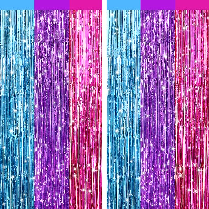2 Pack Blue Purple Pink Metallic Tinsel Foil Fringe Curtains, Door Streamers by Unknown