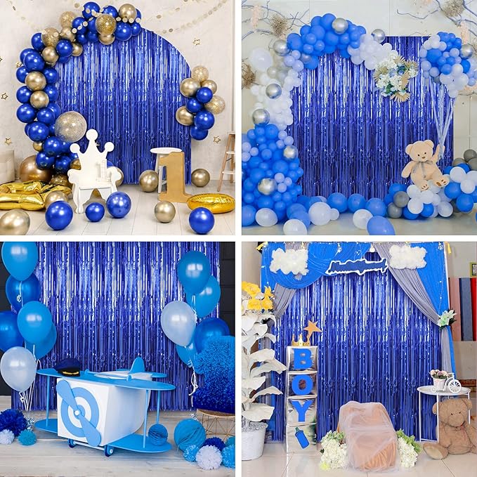 Crosize 4 Pack 3.3 x 9.9 ft Dark Blue Foil Fringe Curtains Party Decorations - Image 6