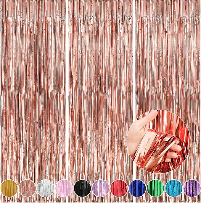 Crosize 7 Pack 3.3 x 9.9 ft Rose Gold Foil Fringe, Streamer Backdrop Curtains by Crosize