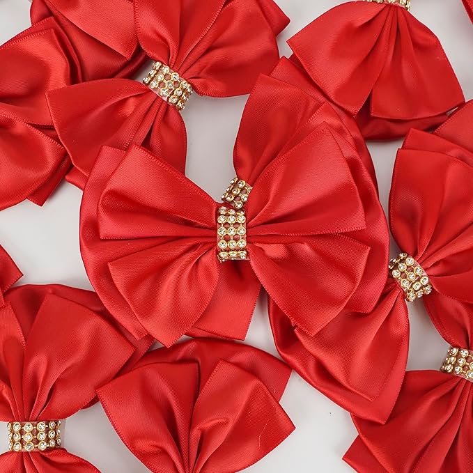 Red Bows 4'' Premade Satin Ribbon Bow, Wrapping Bows - Image 4