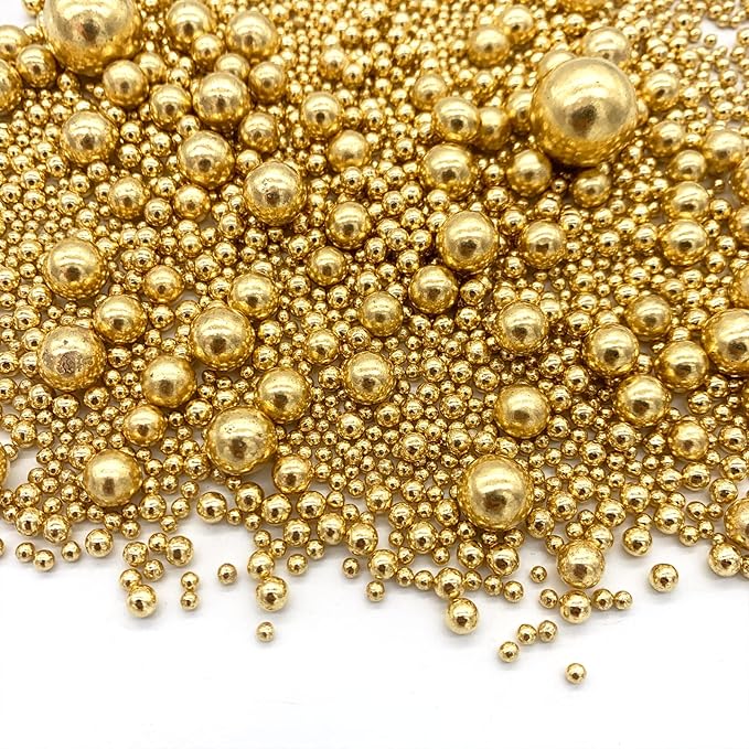Weraru Edible Bright Gold Pearl Sugar Sprinkles Candy Mixing Size Baking Edible - Image 3