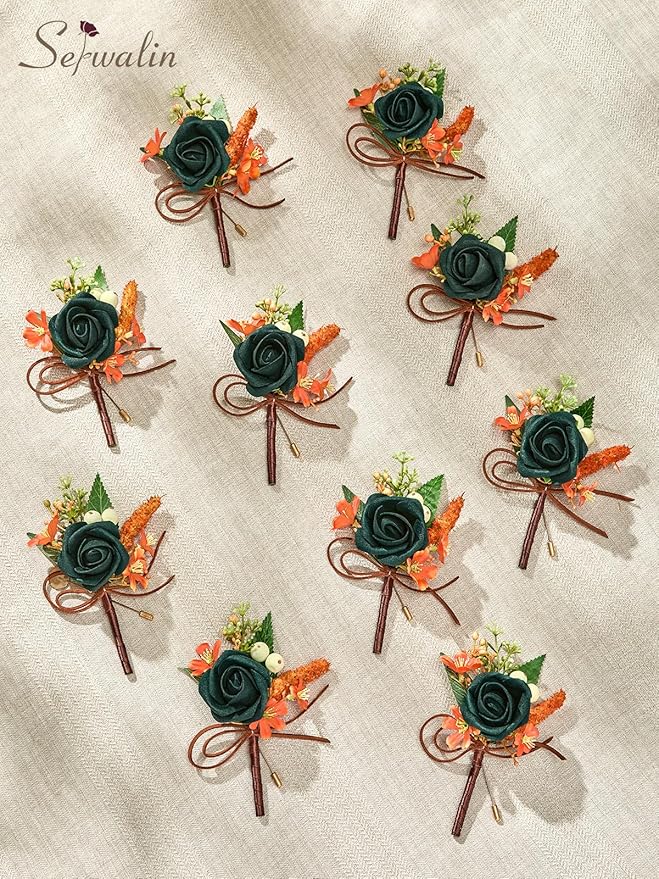 Serwalin 10Pcs Boutonniere for Men, Teal Groom and Best Man Boutonniere - Image 7