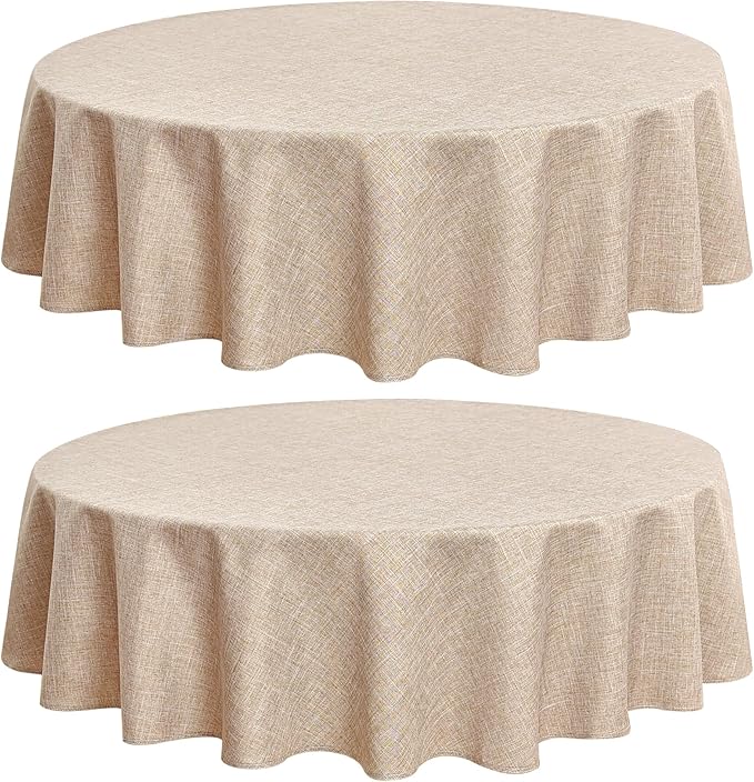 Fitable Faux Linen Textured Beige Round Tablecloths 60 Inches by Fitable