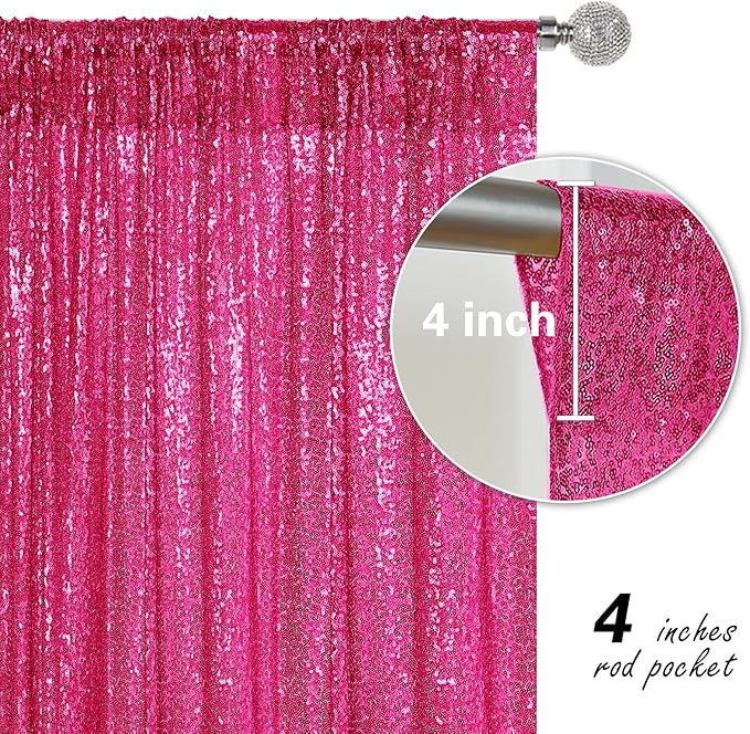 Fuchsia Sequin Backdrop Curtain 2 Pieces 2FTx8FT Glitter Photography Backdrop - Image 5