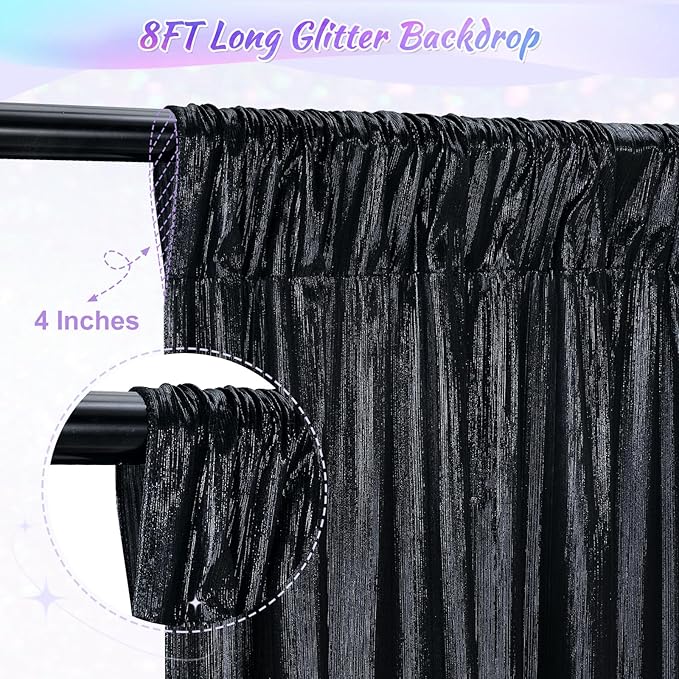 Black Backdrop for Parties 4 Panels 4.8x8FT Sequin Curtains Backdrop Drapes - Image 5