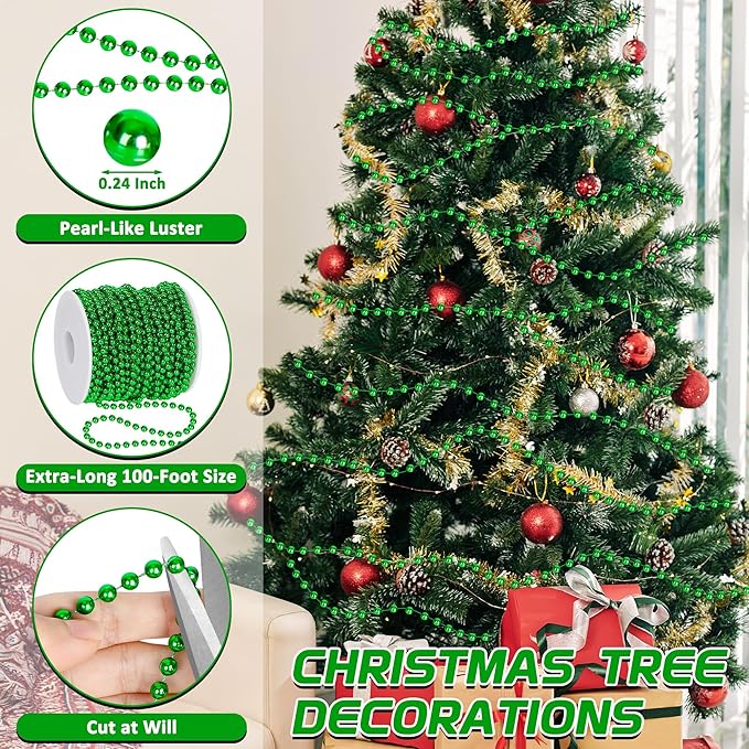 100 Feet Christmas Bead Garland, Plastic Garland Tree Decoration, Hanging Beads - Image 3