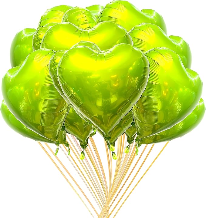 Jonhamwelbor 20Pcs 18 inch Lime Green Foil Mylar Heart Shape Balloons by Jonhamwelbor