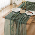 Forest Green Gauze Rustic Cheesecloth Table Runner 120 Inch 10 FT by KEKETOARRANGE