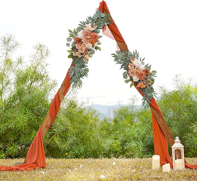 ponatia Wedding Arch Flowers, Artificial Burnt Orange Flowers - Image 9