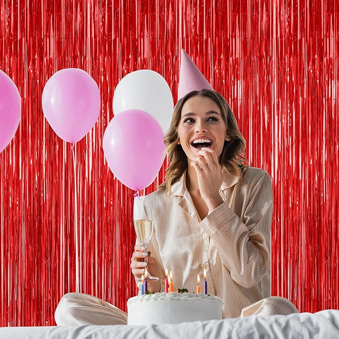 12 Pack Red Curtains, 3.28 FT x 7.05 FT Party Streamer, Metallic Party Backdrop - Image 7