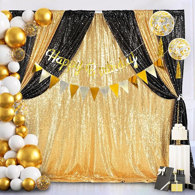 8ft x 8ft Gold Sequin Backdrop Curtain Glitter Photo Booth Backdrop - Image 2