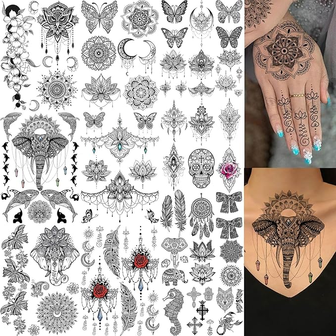 28 Sheets Tribal Black Temporary Tattoos by EGMBGM