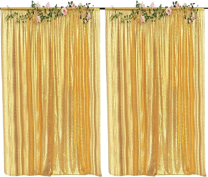 4FTx8FT Gold Sequin Backdrop Curtains 2 Panels Sequin Sparkly Background Drapes by HMQIANG