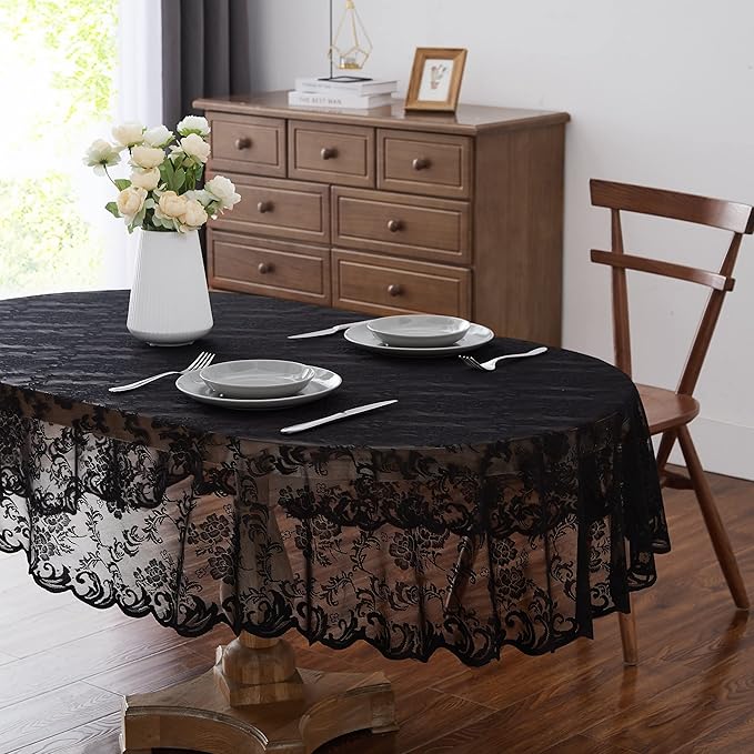 LinenZone Black Oval Tablecloth by LinenZone