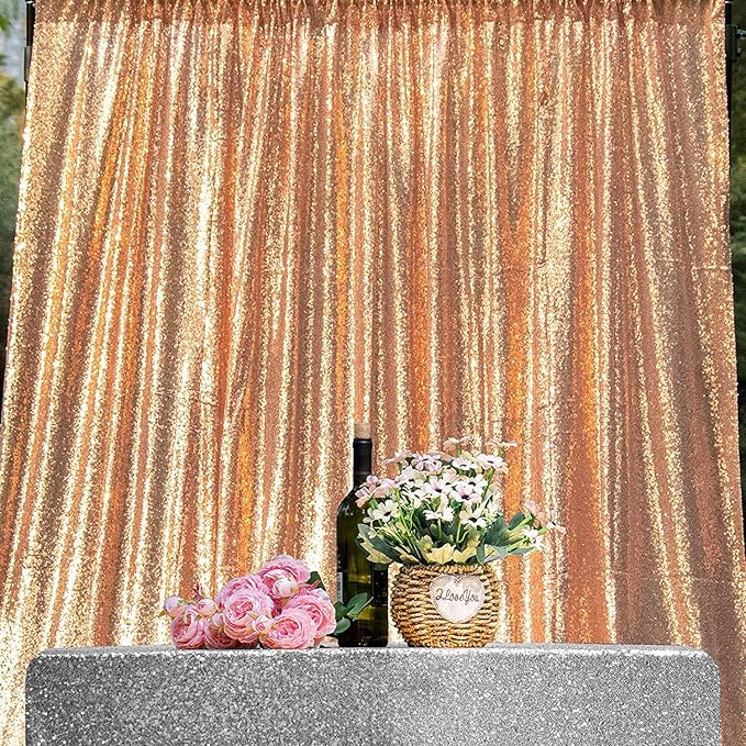 Rose Gold Curtain Backdrop 4FTx8FT 2 Panels Rose Gold Sequin Curtains - Image 3